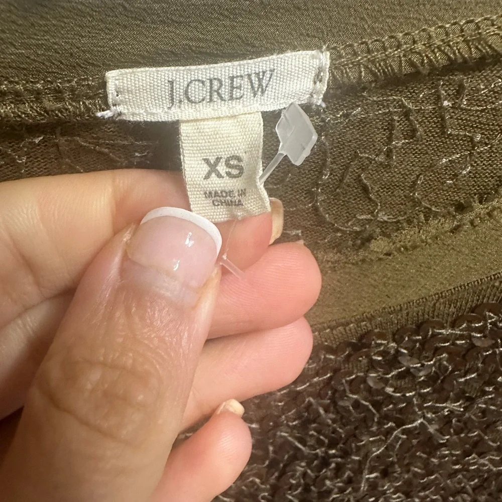 J. Crew Olive Sequin Short Sleeve Tee
